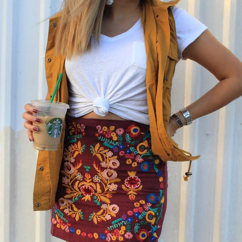 Wine embroidered skirt gorgeous!